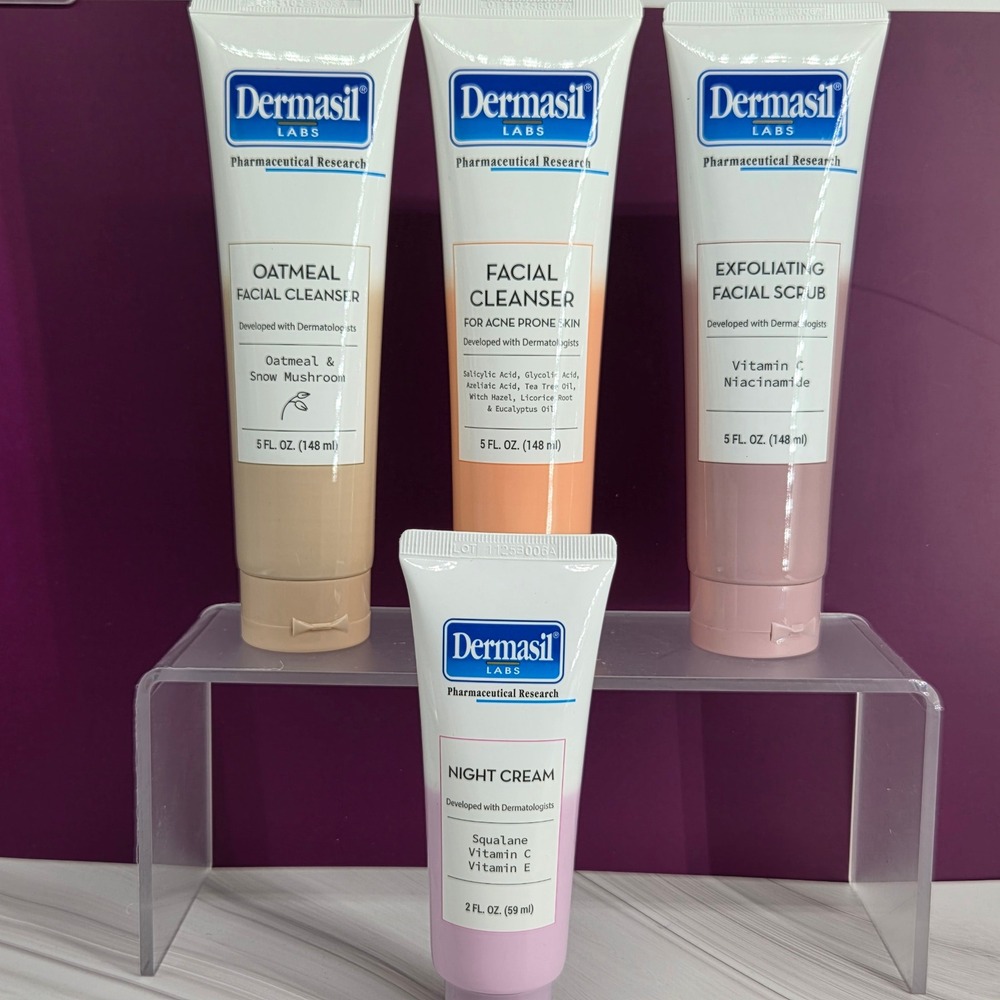 Dermasil Skincare Set Unisex 4pc Acne‎ Cleanser Oatmeal Scrub Night Cream New